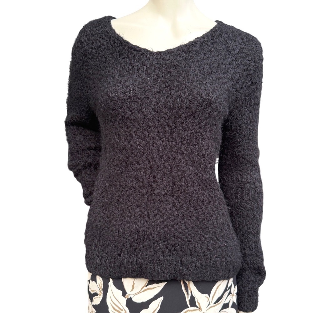 Kenneth Cole Reaction Fuzzy Knit Sweater Scoop Neck Black Grunge Whimsigoth S‎